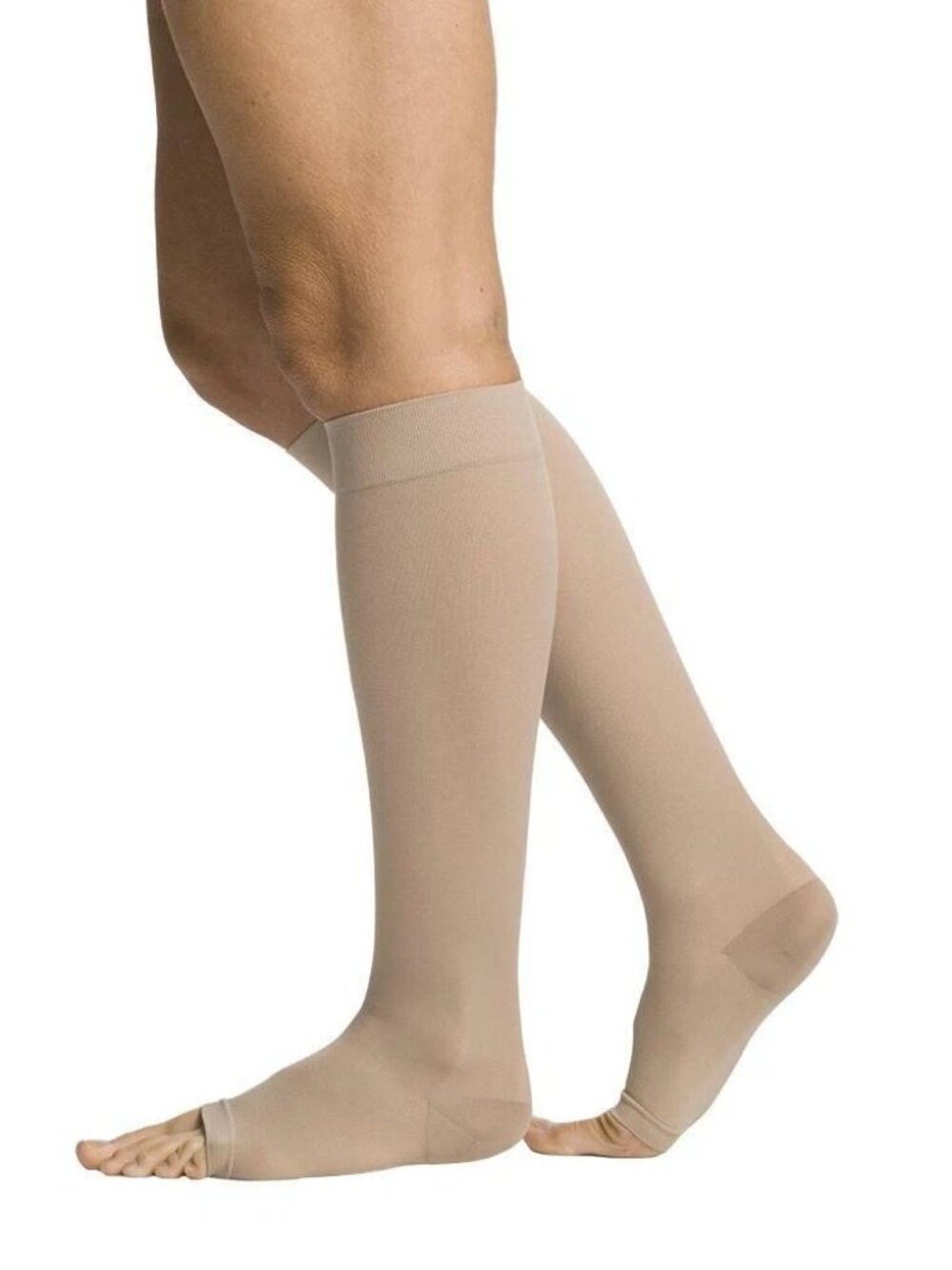 SIGVARIS Women’s DYNAVEN Open Toe Calf-High Beige Socks 20-30mm Large (LL)